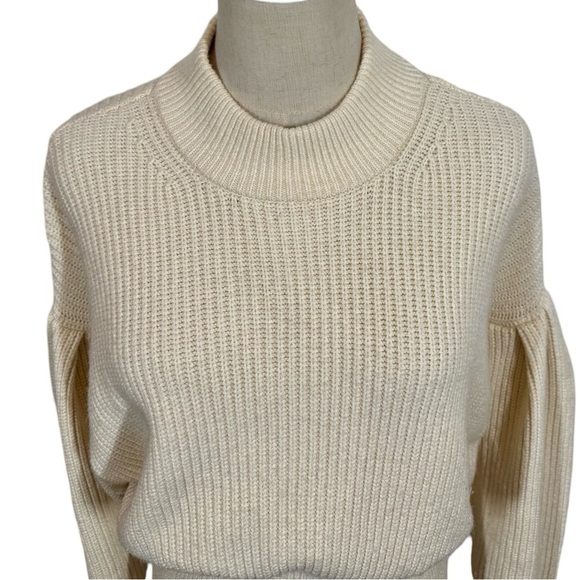 JUST FEMALE Sophie High Neck Chunky Knit Voluminous Sleeve Sweater Antique White - Picture 7 of 14